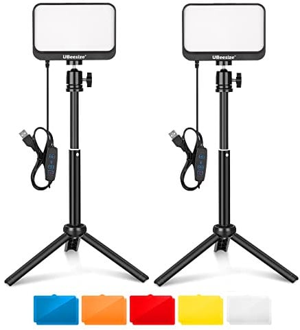 UBeesize 2er-Pack LED Videolicht Dimmbares Kamera Licht mit Einstellbar Stativ Ständer und Farbfilter für Videokonferenzen Beleuchtung/Spielestreaming/YouTube-Videofotografie
