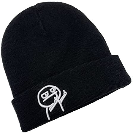Outfitfabrik Beanie Männchen in schwarz mit 3D-Stick in weiß (warme Wintermütze, Geschenk, Statement), für Männer und Frauen, One Size, dehnbar