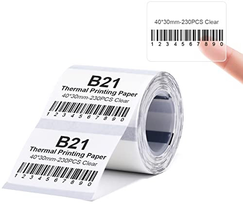 Etikettendrucker-Band Kompatibel für NIIMBOT B21/B1/B3S, Barcode Preis Etiketten Drucker Papier Wasserdicht Anti-Öl Kratzfest Aufkleber Klar 40x30mm 230 Etiketten
