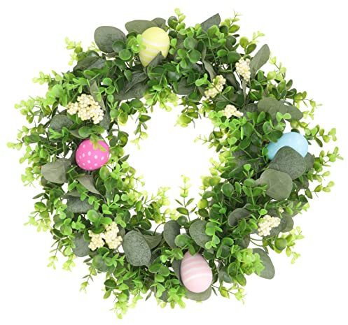 Künstliche Eukalyptus Kranz Ostereier Girlande Blumen Türkranz Osterkranz Frühlingskranz Türschild Blumenkranz Dekokranz Kunstblumen Wandkranz Osterdeko Eier Wohnzimmer Wanddeko Landhaus Ostern Deko