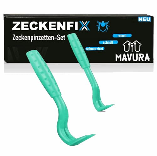MAVURA ZECKENFIX Zeckenzange Hunde Katze Zecken Zange Metall Zeckenpinzette, Zeckenhaken Zeckenentferner Greifer Entferner Pinzette Haken [2er Set]