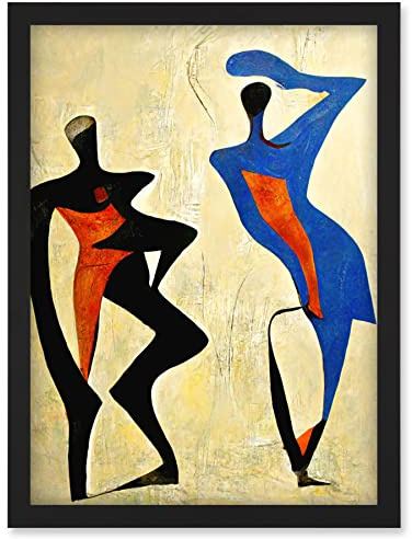 Doppelganger33 LTD Two Figures Dancing Modern Abstract Painting Artwork Framed Wall Art Print A4