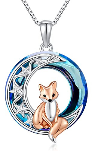 ROMANTICWORK Fuchs Kette Sterling Silber Fuchs Kristall Anhänger Halskette Fuchs Schmuck Geschenke für Damen Mädchen