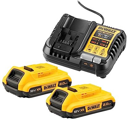 DeWalt DCB1104D2-QW, Kit de baterías y cargador, 2x Baterías DCB183-XJ, 1 x cargador rápido DCB1104-QW, 18V / 2.0 Ah, Indicador de estado de carga, Compatible con máquinas con batería XR 18V