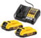 Dewalt 18 Volt / 2.0 Ah Akku Starter-Kit DCB1104D2 (bestehend aus 2x Akkus (DCB183-XJ) & 1x System-Schnellladegerät (DCB1104-QW), mit Ladzustandsanzeige, passend für alle 18 Volt XR Akku-Maschinen)