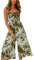 Damen 2023 Sommer Rüschen Straps Palm Print Casual Mid-Length Overall,Grün,M