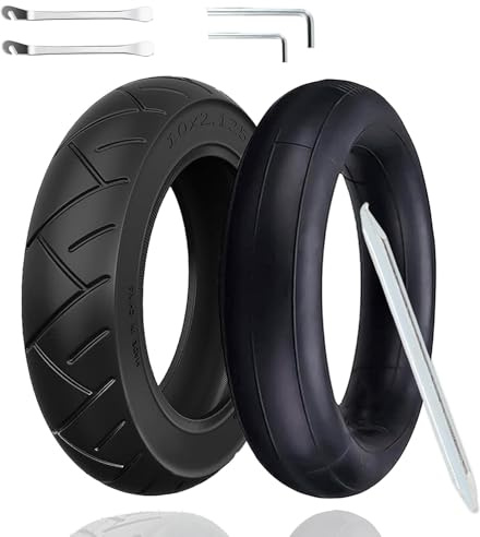 OUXI 2Pack Electric Scooter Tyre 10 x 2.125,10 inch Inner Tube Electric Scooter Outer Tire&Inner Tubes Double Thicken Inflatable Front/Rear Replacement Rubber Tires with 0° Valve Angle and Crowbars