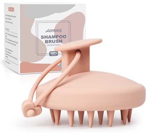 AIMIKE Kopfhaut Massagebürste Shampoo Bürste, 100% Silikon Kopfmassage Bürste, Haarmassagebürsten für Peeling, Ohne Schuppen, Stimuliert das Haarwachstum, Nasstrockener Haar Massagebürste,Pastellrosa