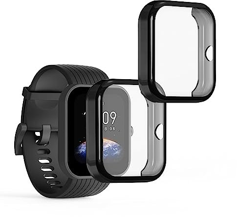 kwmobile Coque Compatible avec Huami Amazfit Bip 3 / Bip 3 Pro Coque - 2X Étui Cadre écran en Silicone pour Fitness Tracker - Noir-Transparent