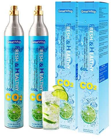 GreatWhip 2 x 60L CO2 Gewinde Zylinder für Sodastream Screw-in System Maschine, Recycelbar Ersatzkarbonisator, NICHT kompatibel mit Qiuck-connect System SodaMaker Wassersprudler