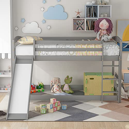 ABIN Single Bunk Bed with Convertible Slide and Ladder (Grey with Slide)