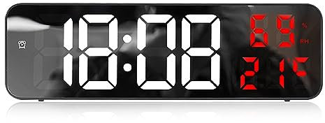 Orologi da parete, orologio digitale a LED 9 orologio da parete digitale specchio Display grande orologio a parete con data di temperatura Display 3 Batteria di sveglia LED LED LED alimentata