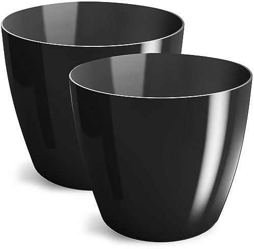 PECZEKO Blumentopf glänzender, Pflanzkübel aus Übertopf Kunststoff Dekorativer Topf für, groß und klein Pflanzen, 2er-Set blumenkübel, blumenkübel kräutertopf, (2 Pack) Schwarz, ø 12 cm