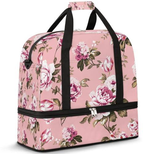 Sac de voyage pour homme et femme, rose vintage, sac de week-end, sac fourre-tout pliable et séparé, 47 l pour le sport, la gym, le yoga, couleur, 47L, Organiseur de sac