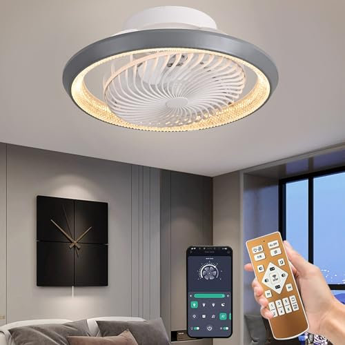 Qiaomao LED Ventilatore da Soffitto, 360° Rotazione Ventilatore da Soffitto con Luce e Telecomando/APP, Reversibile Lampadario Ventilatore da Soffitto con Timer, Dimmerabile e 6 Velocità (72W, Grigio)