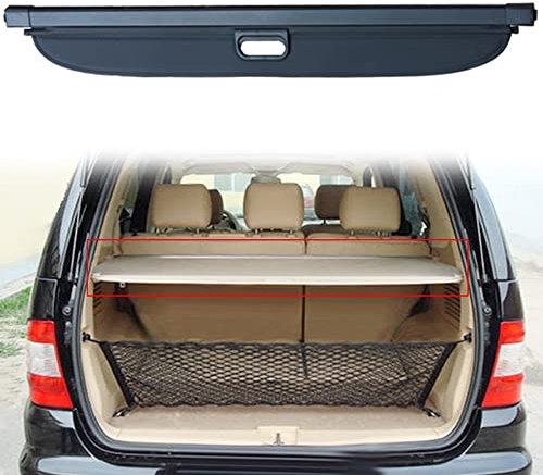TXBZQKJ Maletero Cubierta de Carga para Mercedes Benz ML350 W163 W164 W166, SUV Bandeja Portaequipajes Retráctil, Persiana Enrollable para Paquete de Maletero, Cuero PU Negro Aleación de Aluminio