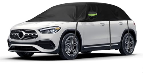Halbe Autoabdeckung Ersatz für Mercedes-Benz GLA 2014-2024, Halbgarage Upgrade Verdickter Allwetter Halbabdeckung Reflektierende Autoabdeckung wasserdichte Schutzhülle UV Schutz Schneeschutz