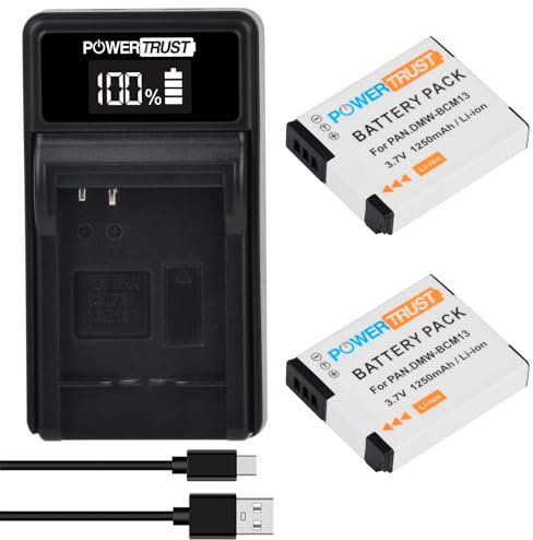 PowerTrust 2Pcs DMW-BCM13 Battery and Charger for Panasonic Lumix DC-TS7, DMC-TS5, DMC-LZ40, DMC-TS6, DMC-TZ40, DMC-ZS27, DMC-ZS30, DMC-ZS35, DMC-ZS40
