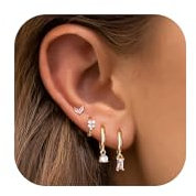 JeweBell 4/5/6 Pcs Ohrringe Gold Set für Damen 14 Karat Vergoldet 925 Sterling Silber Einzelne Ohrstecker Creolen Set für Mehrere Piercing Herz Stern Mond Kleine Creolen Ohrringe Hängend Stapelbar