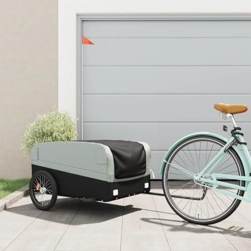 AUVYI Fahrrad-Lastenanhänger Vielseitige Fahrradanhänger Modern Möbelbau Anhänger für den Transport Schwerer Güter Praktisches Design Robuste und Langlebige Schwarz und Grau 137x69x59 cm