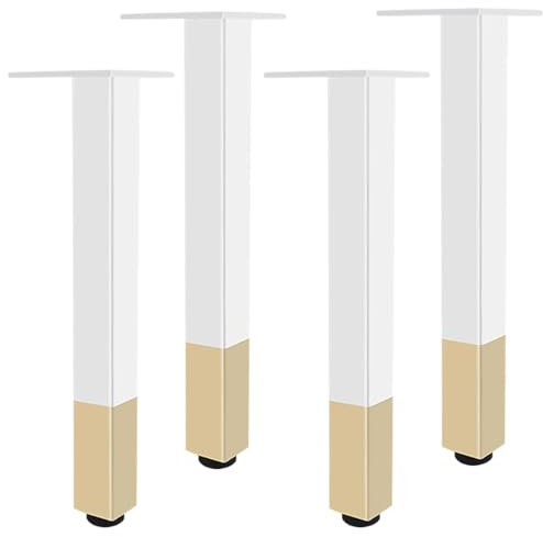 SZLXJMFL Blanc et Or, Lot de 4 Pieds de Meubles Pied de Table Ronds Réglable, Aluminum Alloy 6-40cm Socles Pieds Meuble Cuisine TV Commode Pieds pour Meuble de Salle de Bain Vis Inclus-37cm/14.6