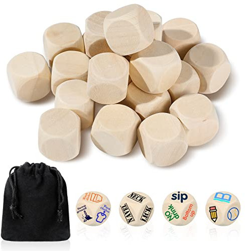 Kasyat 20 Stücke DIY Leere Würfel Unbemalte Würfel Einfacher Würfel mit Runden Ecken 6 Seitige Klötze für Personen Über 6 Jahre (30 mm, Holz)
