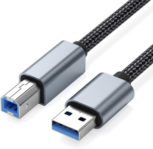 Printer Cable Braided USB A to B Lead,1m USB 2.0 to USB B Cable, USB Type B Male Scanner Printer Compatible with Canon, HP DeskJet/Envy, Lexmark, Dell, 3D, DAC, Xerox, Samsung etc. 1 metre