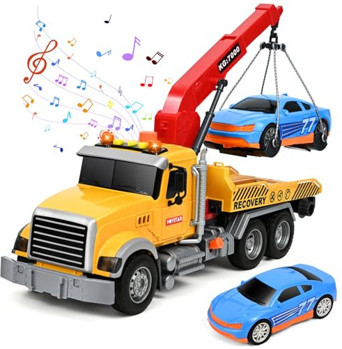 Ulikey Carro Attrezzi Giocattolo Giallo, Trasportatore di Salvataggio per Bambini con Luci e Suoni, Grande Camion Soccorso, Regalo per Bambini 3-7 Anni