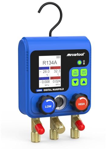 Manómetros múltiples digitales HVAC con 92 refrigerantes, manómetro múltiple digital L205 para pruebas de presión y fugas con pantalla HD a color de 2.4compatible con