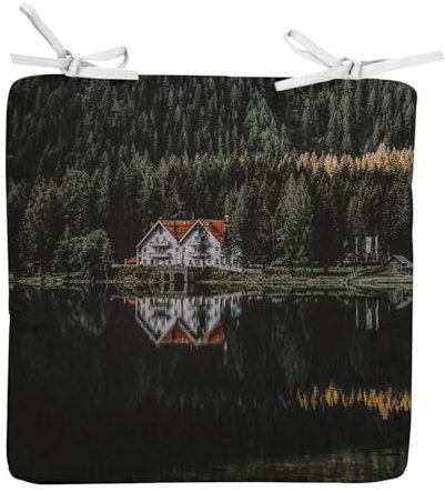 Fabulous Stuhlkissen, quadratisch, Holzhaus am See im Wald, 40 cm
