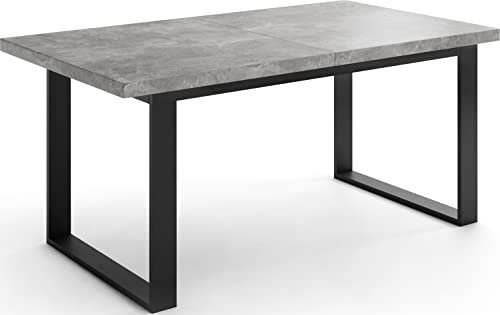 WFL GROUP Rechteckiger Loft Esstisch Für Wohnzimmer - Loft Stil Industriell Esstisch Mit Schwarzen Metallbeinen - Ausziehbarer Esstisch von 140 cm bis 180 cm - Made in EU - 140 x 80 cm - Beton Grau