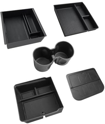 LANGBEAN Storage Boxes for Tesla Model 3 Highland, Armrest Organizer for Tesla Model 3 2024 2025, Hidden Storage Box, Cup Holder, Tesla Accessories, 5 Pieces Black