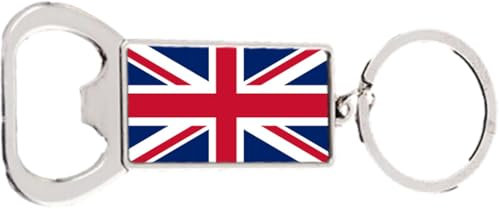 Union Jack UK Rectangle Bottle Opener Metal Keyring and Velvet Gift Bag