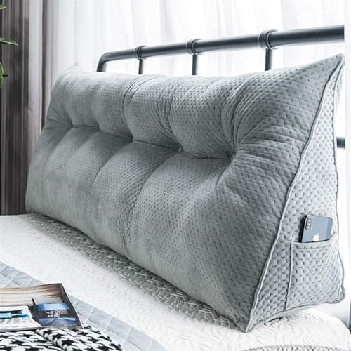 Samt Großes Polster Keilkissen für Körperposition und Lordosenstütze Dreieck Lesekissen Nachttisch Grau 200 x 50 cm