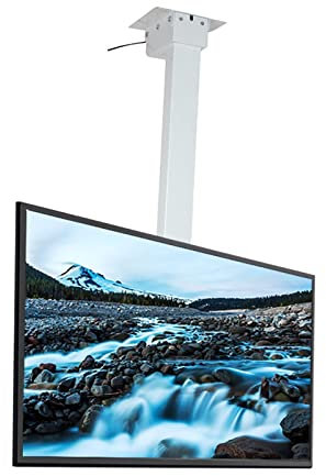 GPWDIEJB Support TV Plafond, Support TV, Support TV Plafond motorisé réglable en Hauteur, télécommande et Double Interrupteur, réglage de la Distance Entre Les Trous Gauche et Droit, Blanc - 70 cm