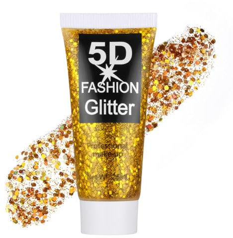 AYBUY Body Glitter Gel, Festival Glitzer Gesicht 25ml, Sequins Chunky Glitter Liquid Gel, Meerjungfrau Pailletten Funkelnde für Gesicht Haare Lippen Nägel Make Up Kosmetik Festival (Gold)