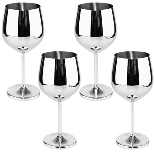 Copa de vino de acero inoxidable, copa de vino de metal de 4 piezas, de metal sin tallo de 500 ml con tallos, copas para viajar
