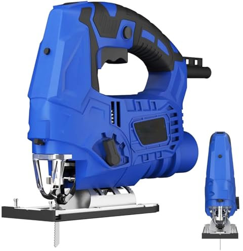6 Variable Speed Jigsaw, Electric Saw to Cut Wood Wood Cutter Jigsaw with Laser and Scale Ruler, 0-3 Orbital Sets, -45° to +45° Bevel Cutting, Jigsaws Power Tool for Woods, Plastic, Metal, Blue