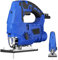 6 Variable Speed Jigsaw, Electric Saw to Cut Wood Wood Cutter Jigsaw with Laser and Scale Ruler, 0-3 Orbital Sets, -45° to +45° Bevel Cutting, Jigsaws Power Tool for Woods, Plastic, Metal, Blue