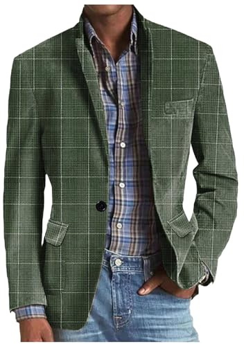 Duohropke Sakko Herren Sportlich Karierter Blazer Slim Fit Elegante Sweatsakko Gestreifter Anzugjacke Frühling Herbst Suit Jacket 2025 Sportsakko für Alltag Business Hochzeit Party