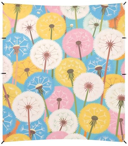 Buntes Cartoon-Pusteblumen-Strandzelt, faltbar, LSF 50+, leichter Sonnenschutz mit Sandsäcken und Schaufel für Familienreisen