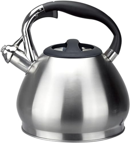 Stove Top Whistling Tea Kettle-Surgical Stainless Steel Teakettle Teapot with Cool Touch Ergonomic Handle,2.3L/2.5L/3L Brushed Stainless Steel Finish Teapot Silver-2.5L