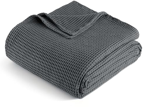 Exclusivo Mezcla 100% Baumwolle Decke Waffeldecke als Bettüberwurf, Weiches Leichtes und Atmungsaktives Baumwolldecke Tagesdecke für Sofa und Bett, Alle Jahreszeiten, 220x240 cm, Dunkelgrau