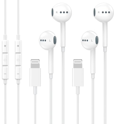 Paquete de 2 auriculares con cable para iPhone con micrófono integrado y control de volumen, reducción de volumen, auriculares compatibles con iPhone 14, 13, 12, 11 Pro Max, XS, XR, X, 8, 7