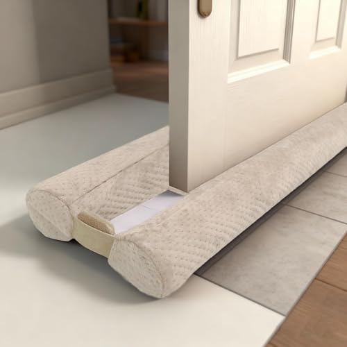 Zugluftstopper für Türen 76-91CM Türdichtung Unten Ohne Kleben Rückstandlos Tür Luftzugstopper - Energiesparend -Schalldichte Windstopper für Haustüren Dichtung Windschutz, Beige