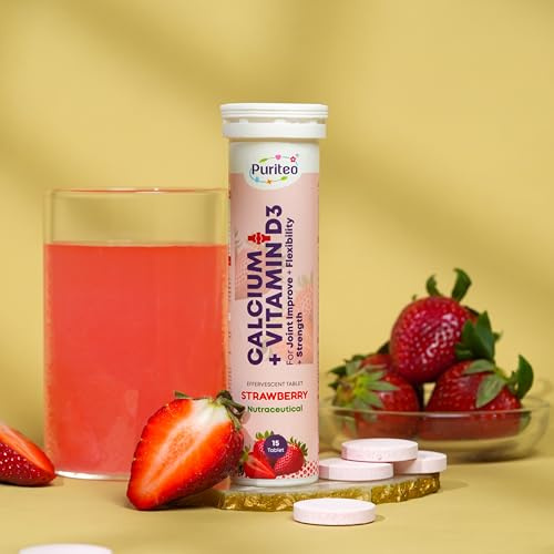 Hot Bargains Effervescent Tablets – 30 Count | Strawberry Flavor | Calcium + Vitamin D3 for Joint Support, Strength & Flexibility Supplement (One Size, Strawberry)