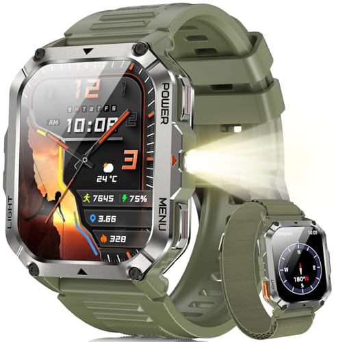 Blackview Smartwatch Herren, IP68 Wasserdicht, Fitnessuhr, Telefonfunktion, Anrufe tätigen/empfangen, Kompass, LED-Beleuchtung, Sportuhr mit Puls-Schlaf-Monitor-Schrittzähler, Uhr für Android iOS
