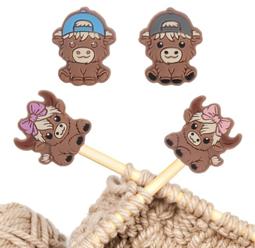 4 Stück Stricknadelstopper aus Silikon Maschenstopper für Stricknadeln Stopper von Ochsenform Nadelspitzenschutz Schutzkappe Nadelspitze Stopper Stricknadelkappen Strickzubehör für DIY Häkel Stricke