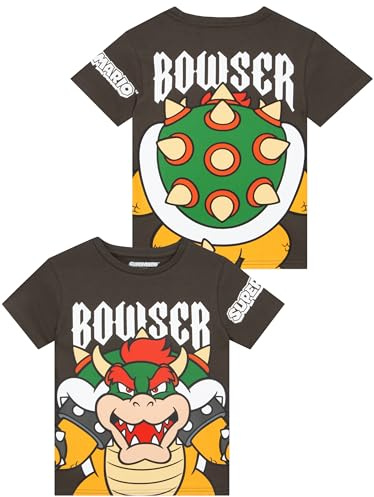 Super Mario Tshirt Als Cooles Jungen Tshirt - Stylisches T Shirt Jungen & T-Shirt Kinder Mit Bowser Design, Grau 116