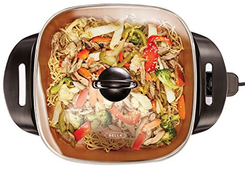 bella 12x12 Electric Skillet & Frying Pan with Glass Lid, Nontoxic, Coppper
